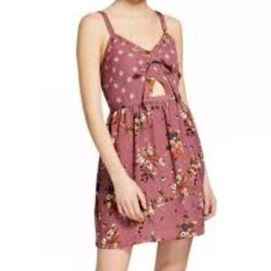 Xhilaration Purple Floral Midi Sundress Front Tie Triangle Cutout Size S